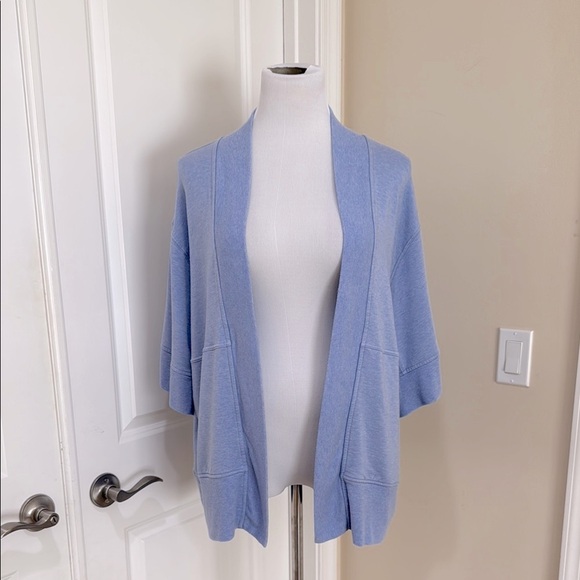 Athleta Lotus Wrap Textured Cardigan Heather Blue Open Front Sweater Size S/M - Picture 4 of 9
